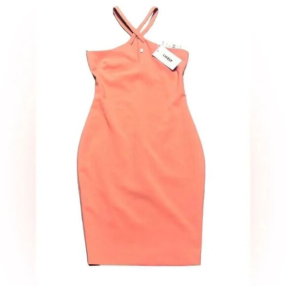 NWT LIKELY X REVOLVE Charles apricot Crossover-Neck Sleeveless Cocktail Dress - Picture 3 of 9